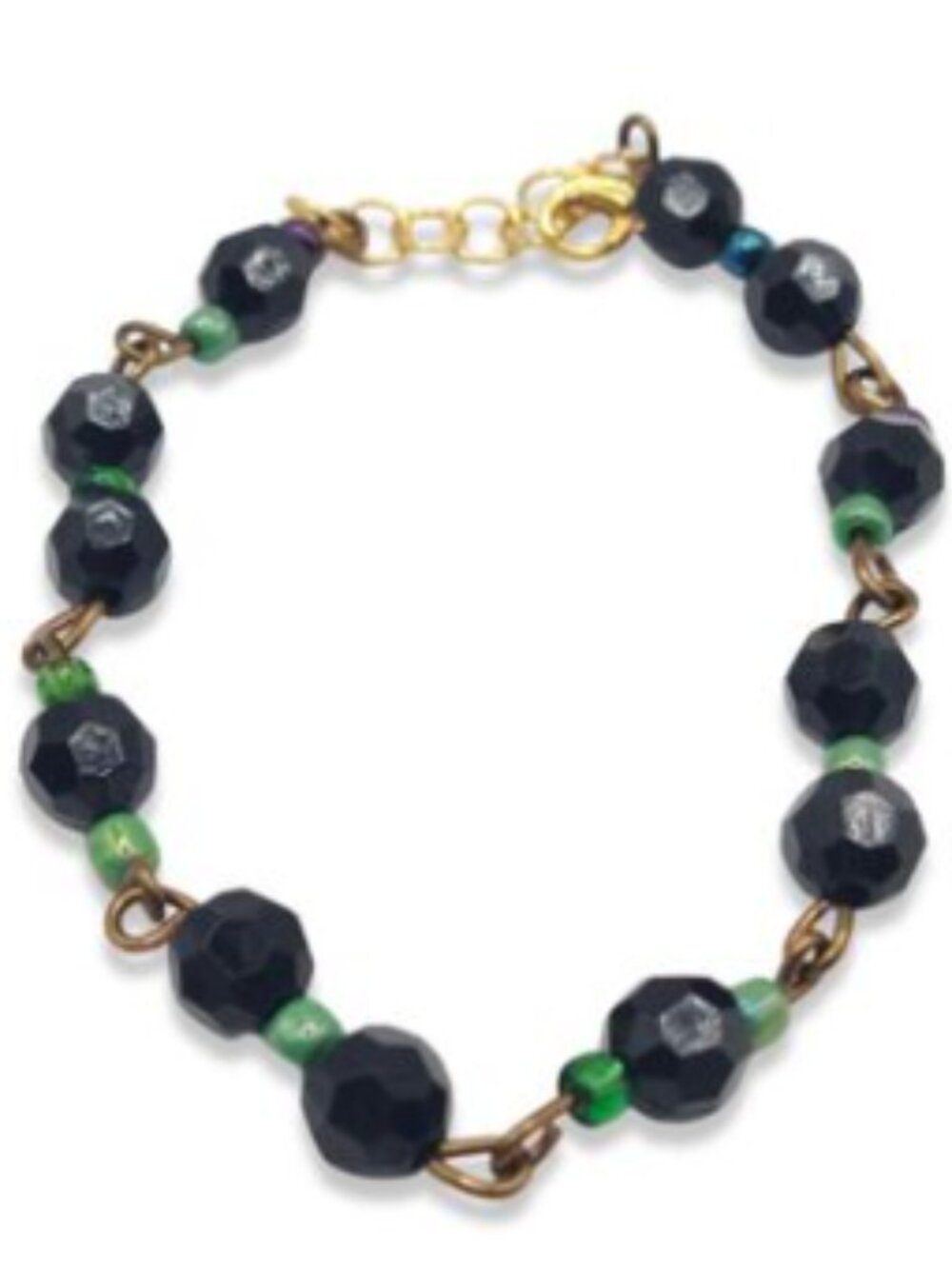 Handmade Black & Green Beaded Bracelet – Gold‑Tone Clasp, Minimal Modern Style